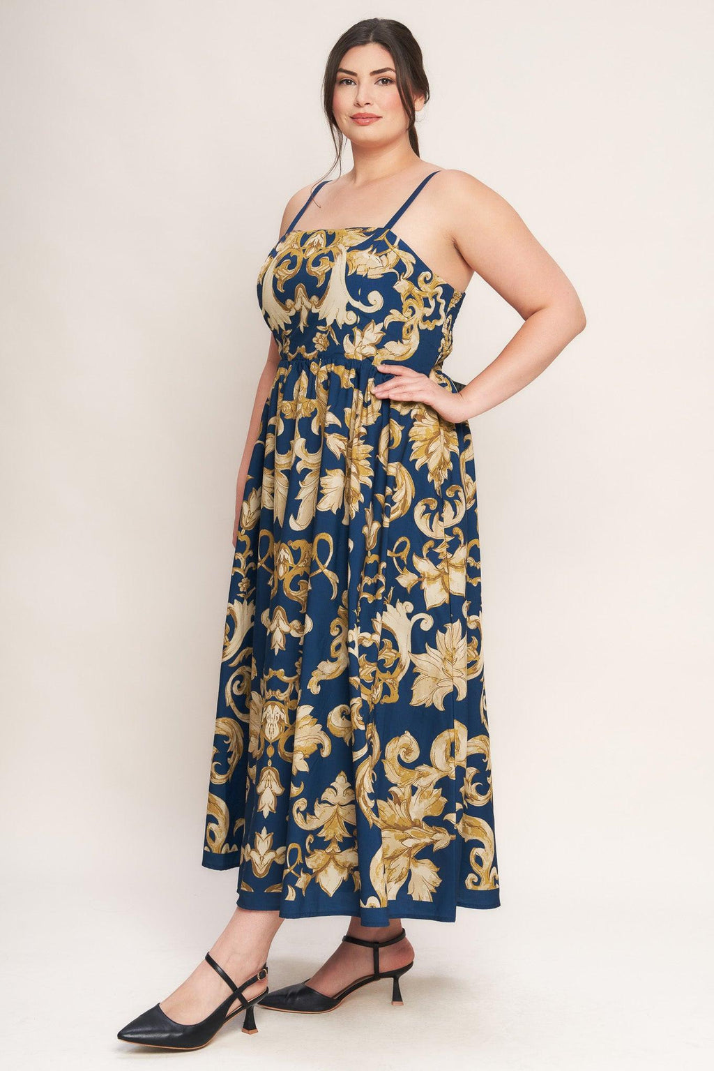 IMPERIAL BLOOM BLUE WOVEN MIDI DRESS Flying Tomato