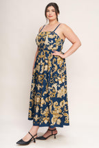 IMPERIAL BLOOM BLUE WOVEN MIDI DRESS Flying Tomato