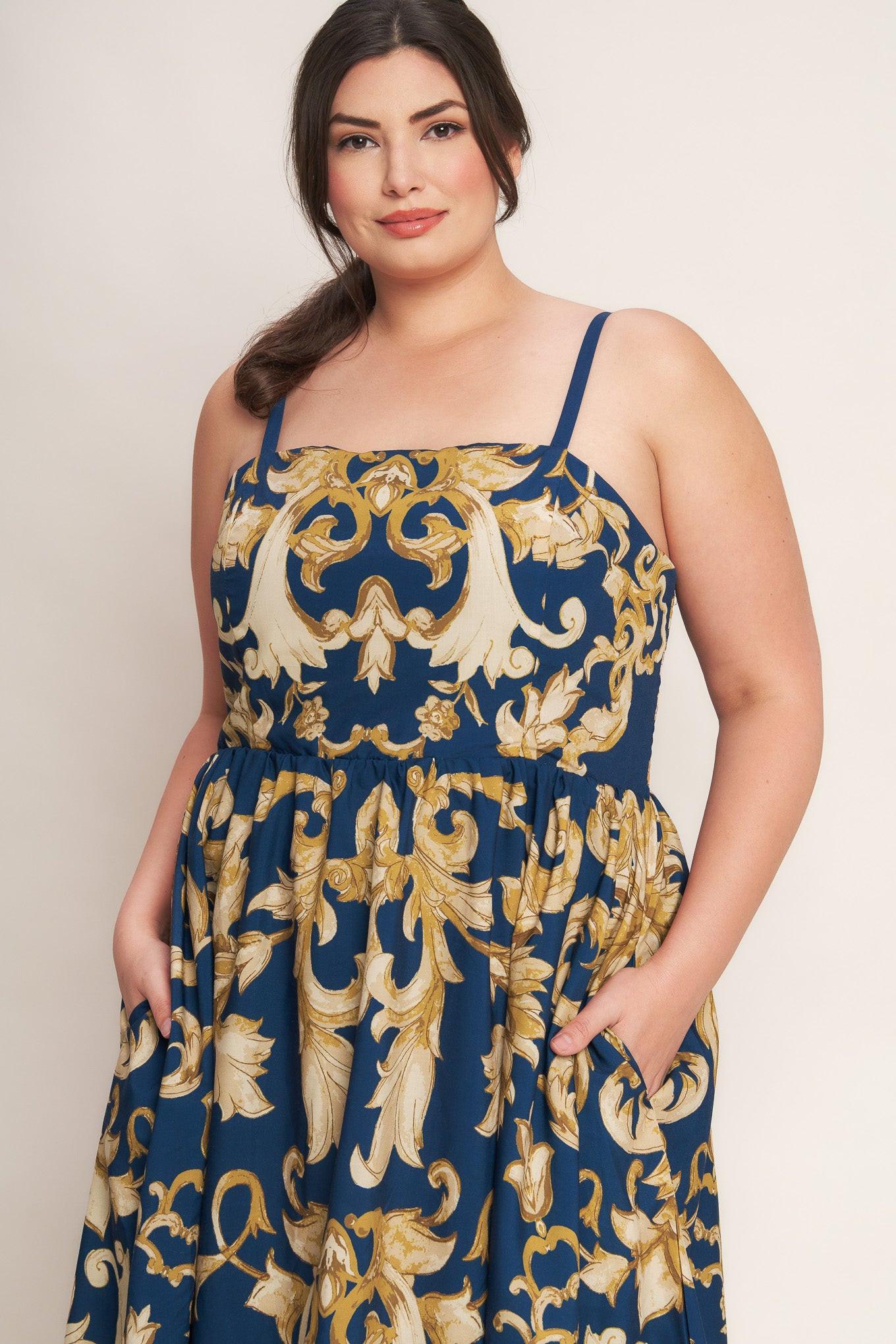 IMPERIAL BLOOM BLUE WOVEN MIDI DRESS Flying Tomato
