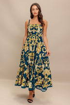 IMPERIAL BLOOM BLUE WOVEN MIDI DRESS Flying Tomato
