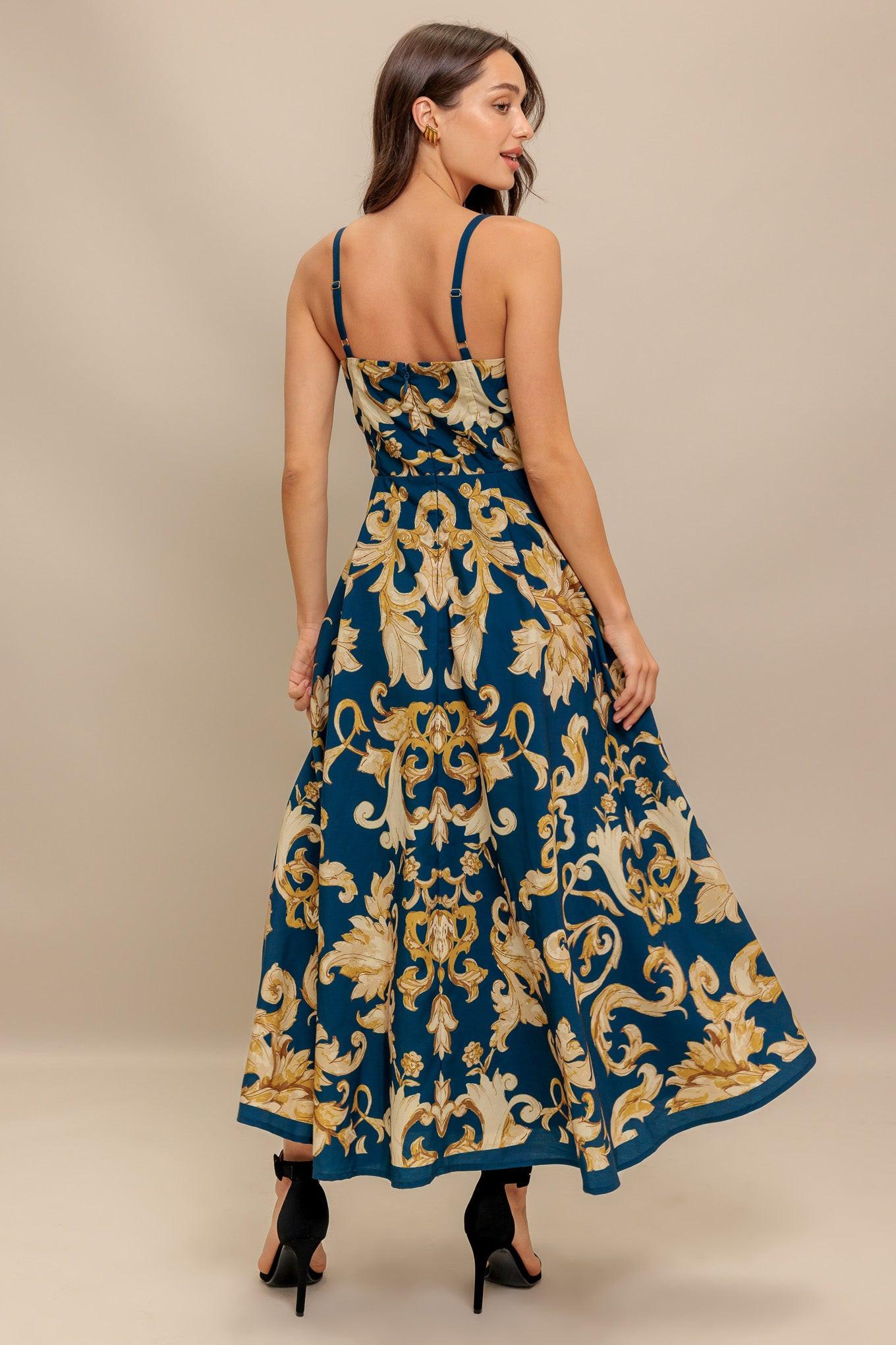 IMPERIAL BLOOM BLUE WOVEN MIDI DRESS Flying Tomato