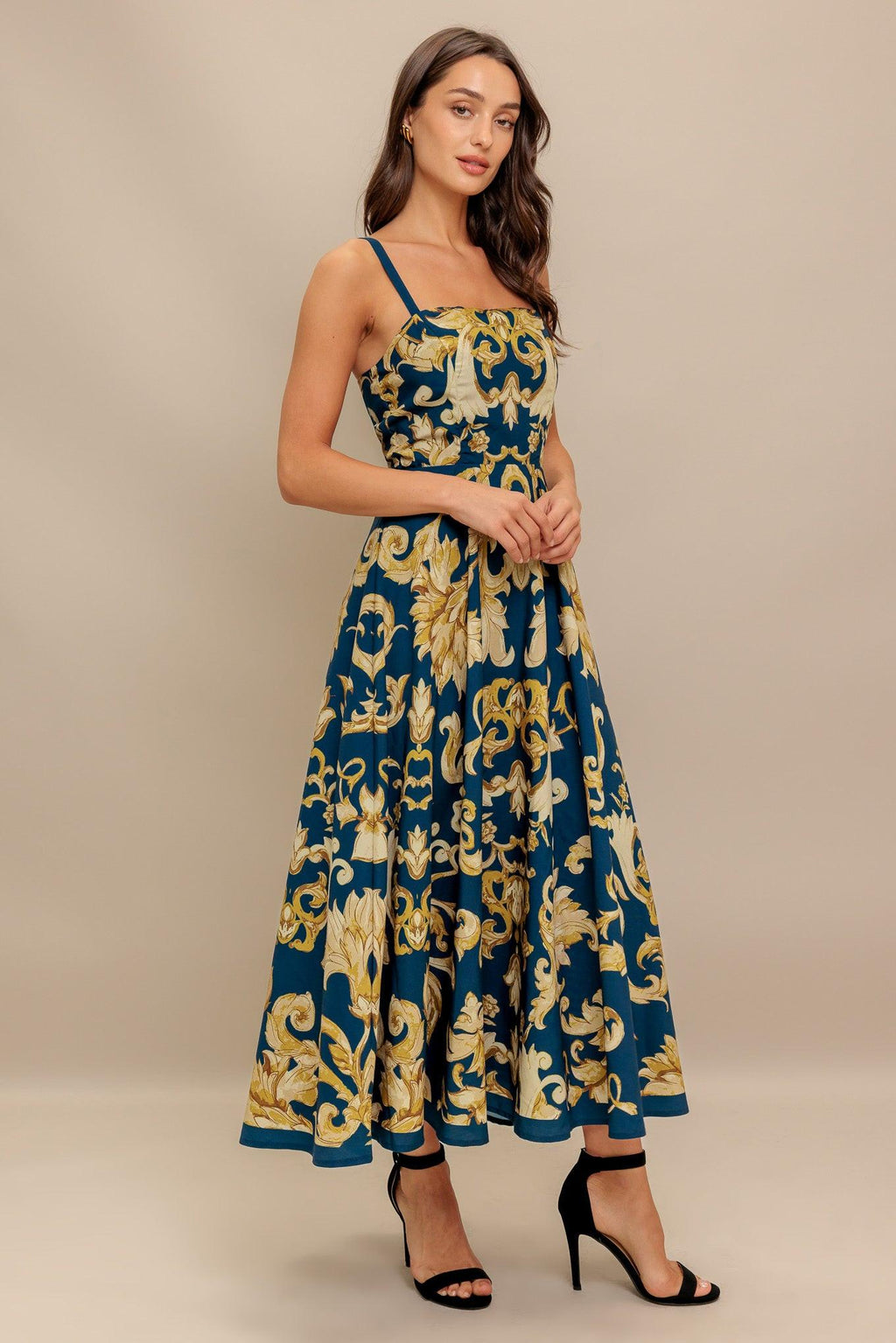 IMPERIAL BLOOM BLUE WOVEN MIDI DRESS Flying Tomato