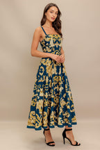 IMPERIAL BLOOM BLUE WOVEN MIDI DRESS Flying Tomato