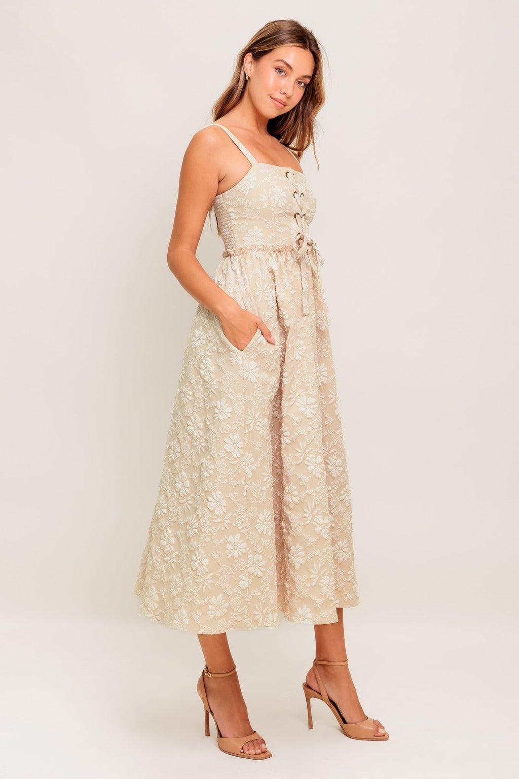 SOFT SUNSET STORY WOVEN MIDI DRESS Flying Tomato