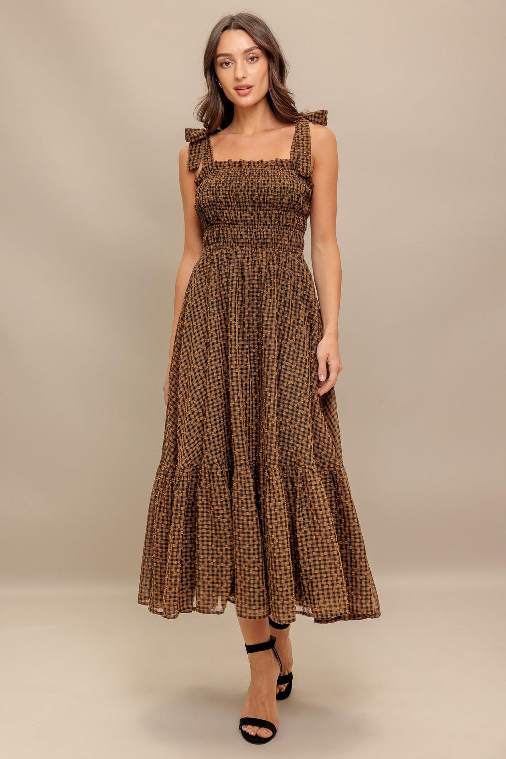 CHECKED DAYDREAM WOVEN MIDI DRESS Flying Tomato