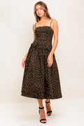 WALK SOFT, STRIKE STRONG LEOPARD WOVEN MIDI DRESS Flying Tomato