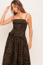WALK SOFT, STRIKE STRONG LEOPARD WOVEN MIDI DRESS Flying Tomato