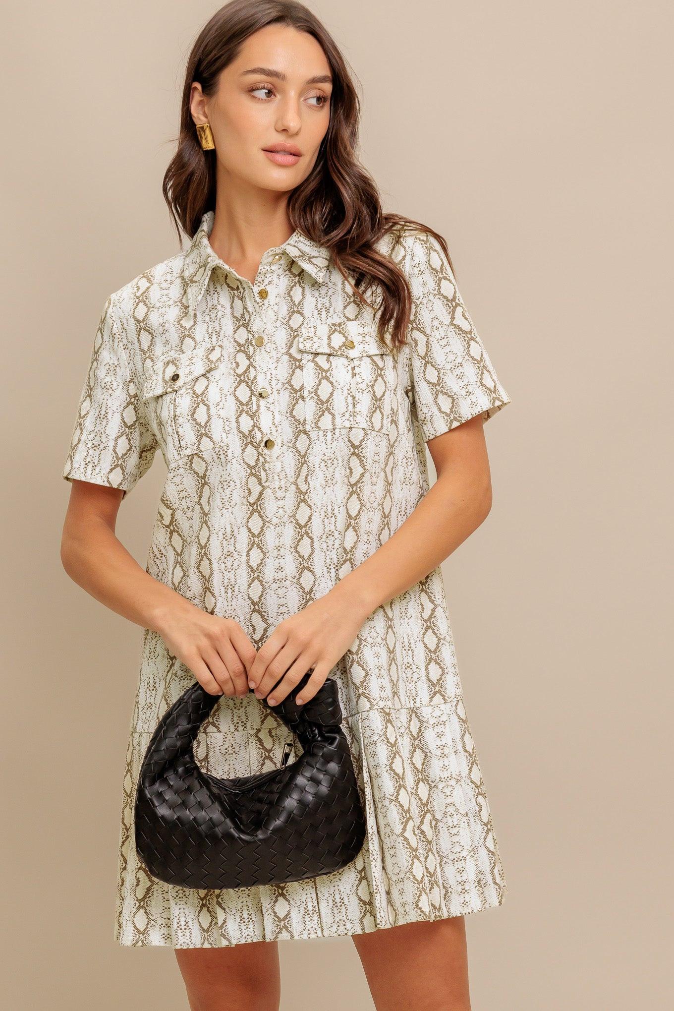 CHIC PYTHON WOVEN MINI DRESS Flying Tomato