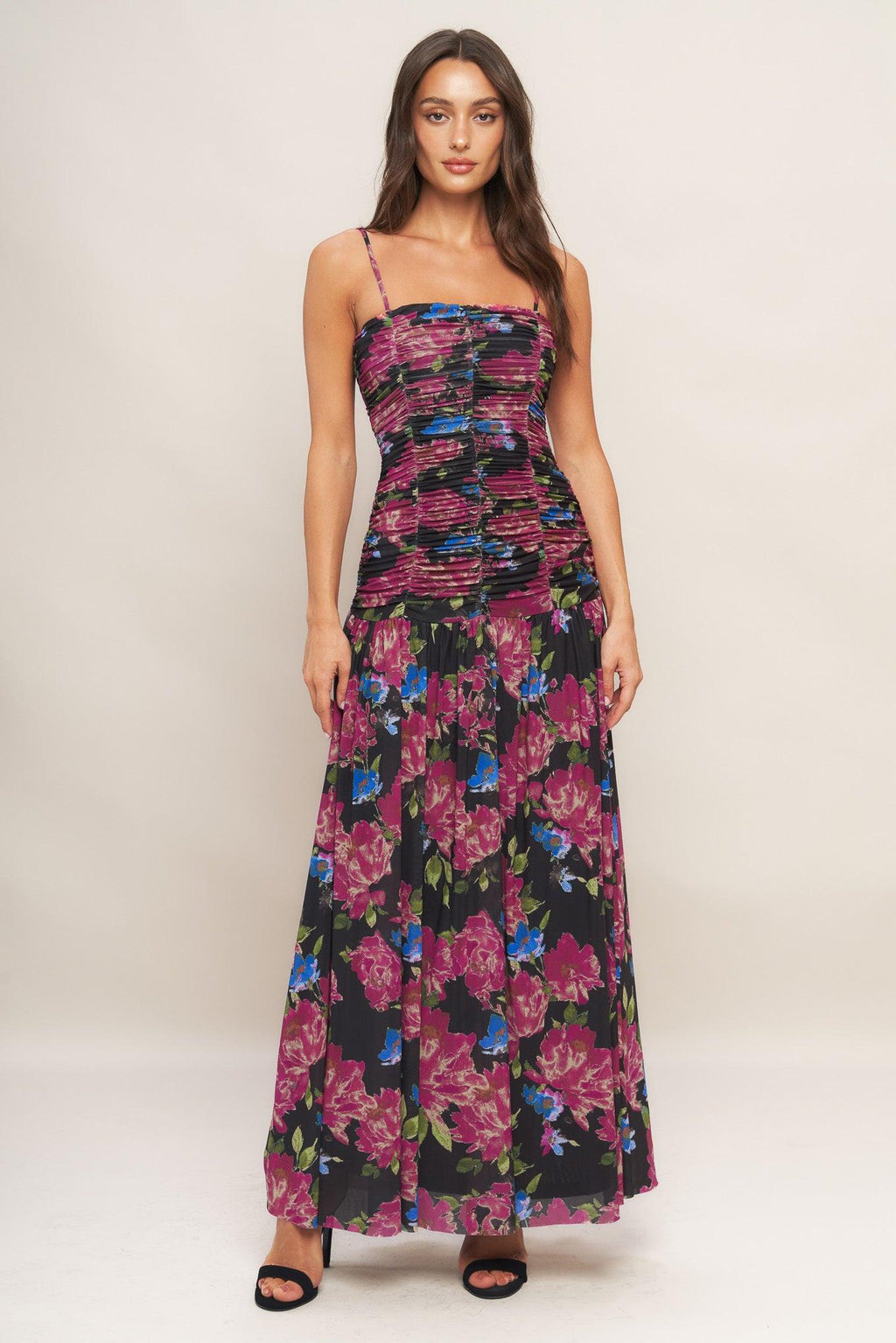 NIGHT FLORIST POWER MESH MAXI DRESS Flying Tomato