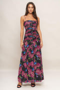 NIGHT FLORIST POWER MESH MAXI DRESS Flying Tomato
