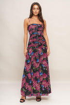 NIGHT FLORIST POWER MESH MAXI DRESS Flying Tomato