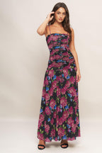 NIGHT FLORIST POWER MESH MAXI DRESS Flying Tomato