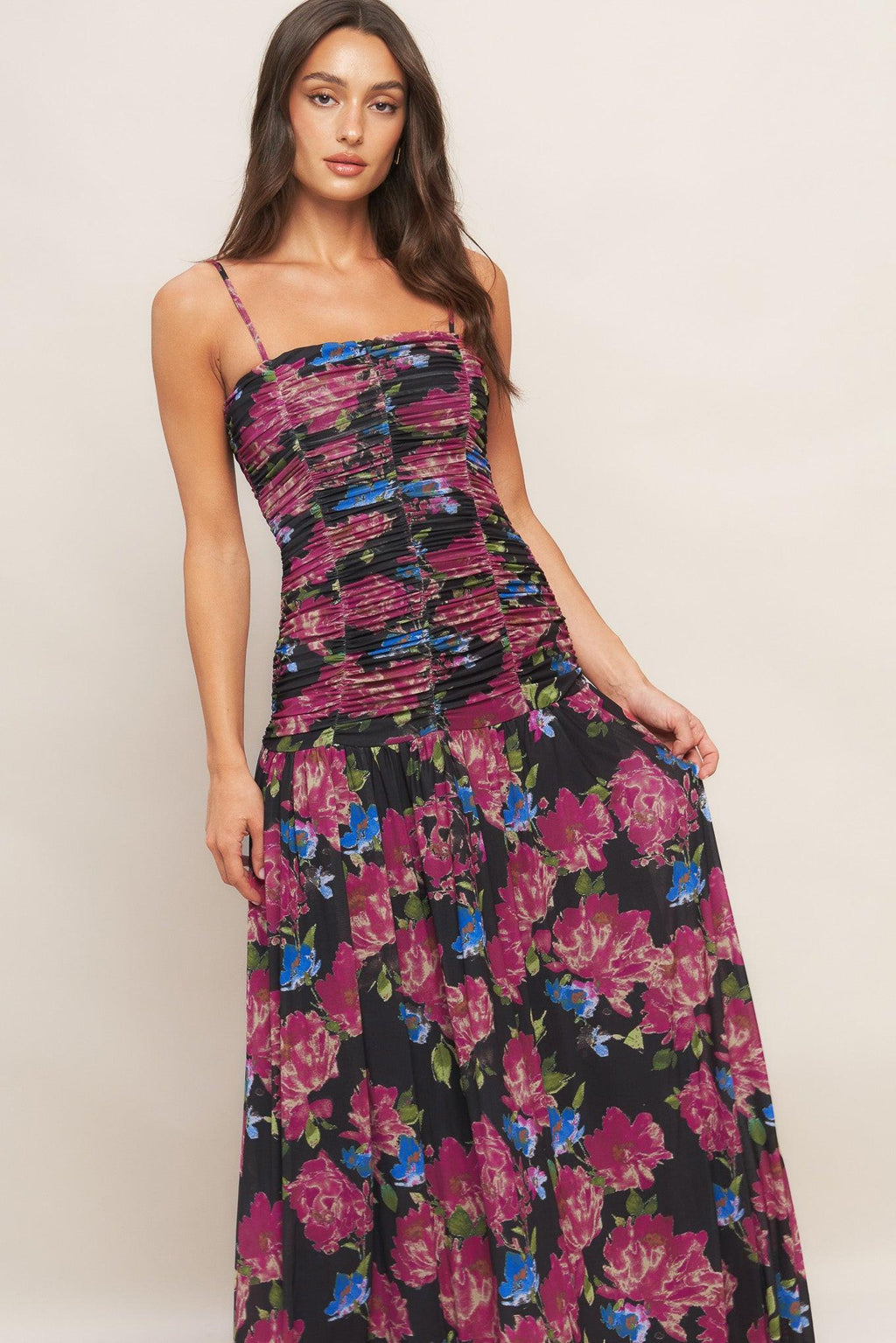 NIGHT FLORIST POWER MESH MAXI DRESS Flying Tomato