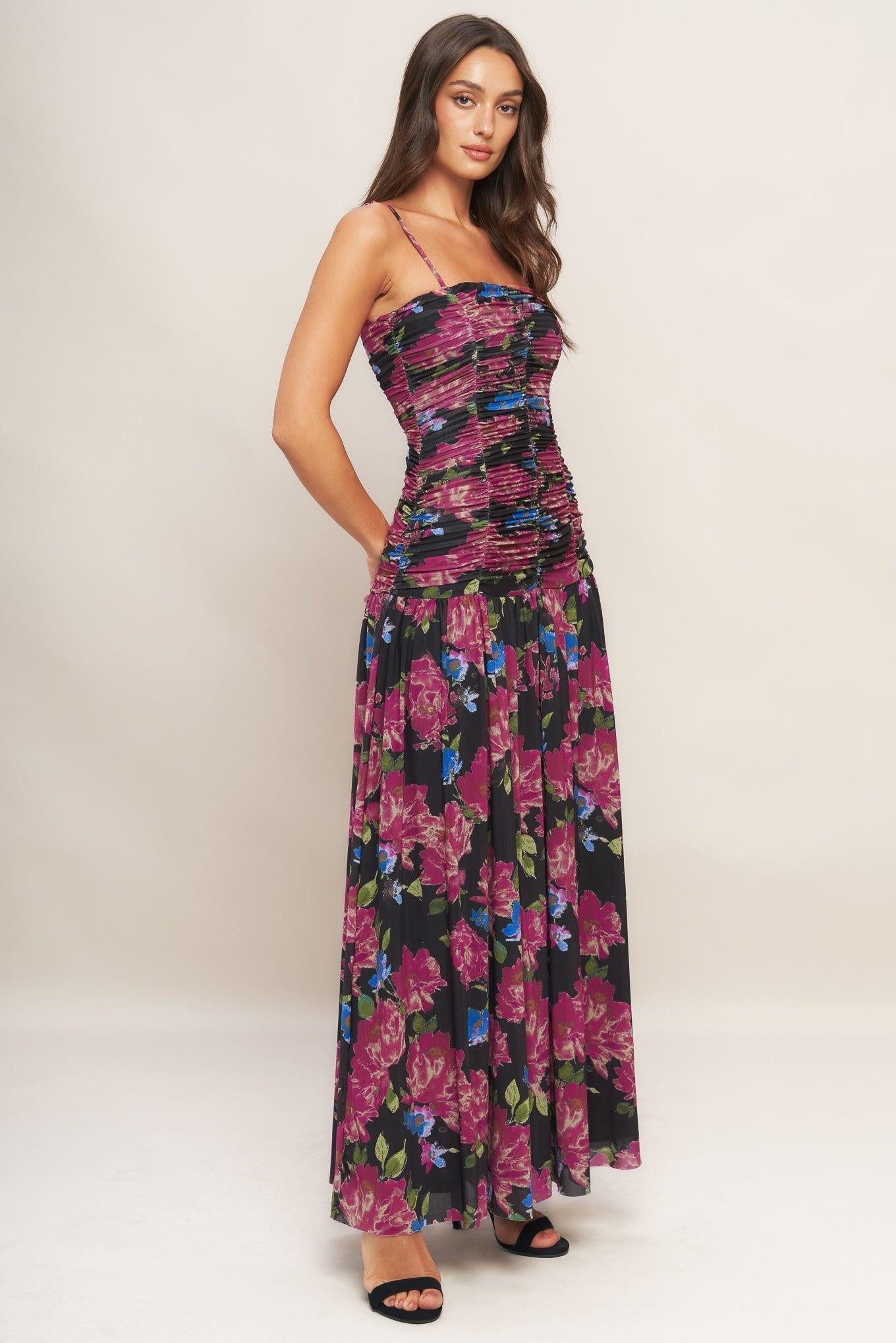 NIGHT FLORIST POWER MESH MAXI DRESS Flying Tomato