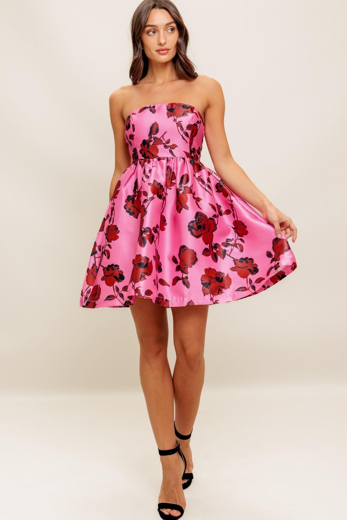STRAPLESS SEDUCTION WOVEN MINI DRESS Flying Tomato