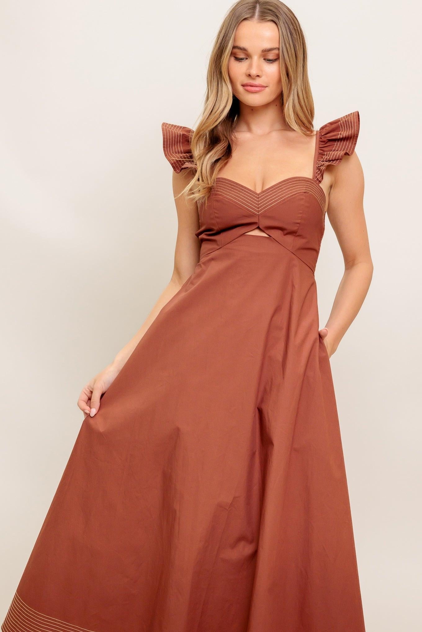 TUSCAN SUNSET WOVEN MIDI DRESS Flying Tomato