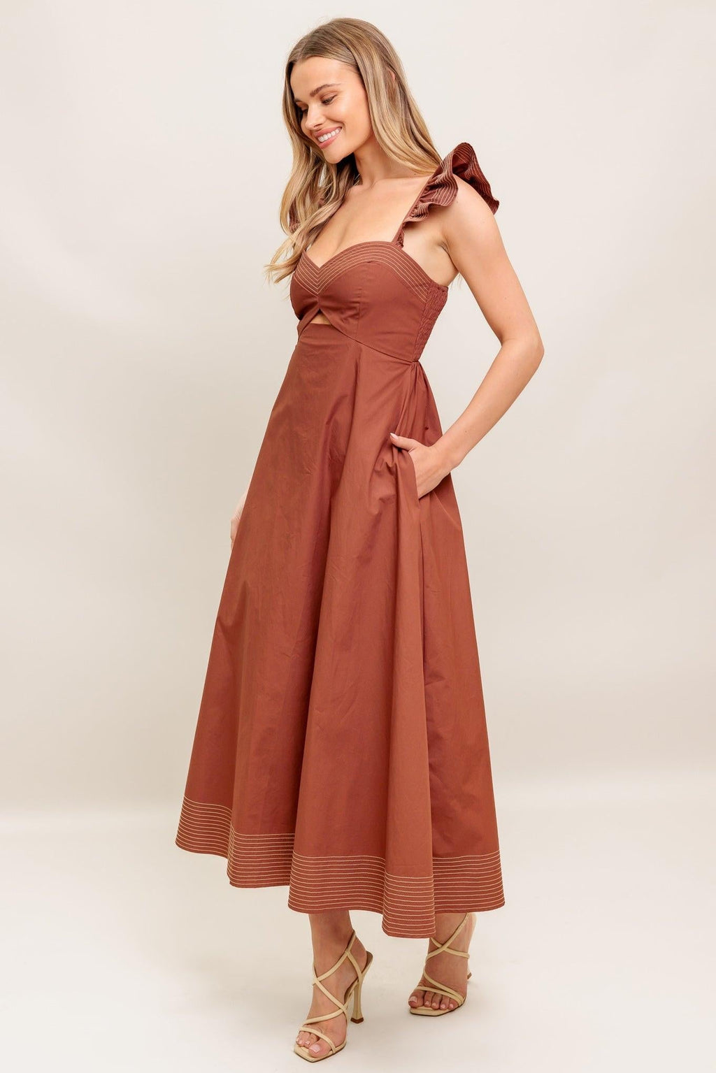 TUSCAN SUNSET WOVEN MIDI DRESS Flying Tomato