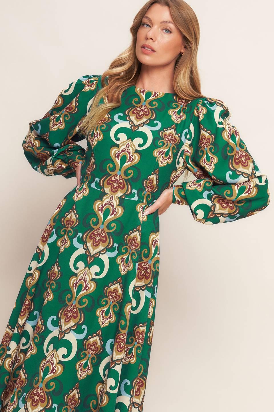 MODERN RETRO BLOOM WOVEN MIDI DRESS Flying Tomato
