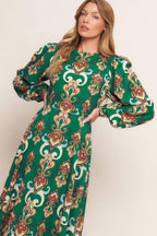 MODERN RETRO BLOOM WOVEN MIDI DRESS Flying Tomato