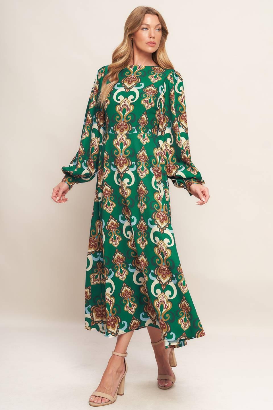 MODERN RETRO BLOOM WOVEN MIDI DRESS Flying Tomato