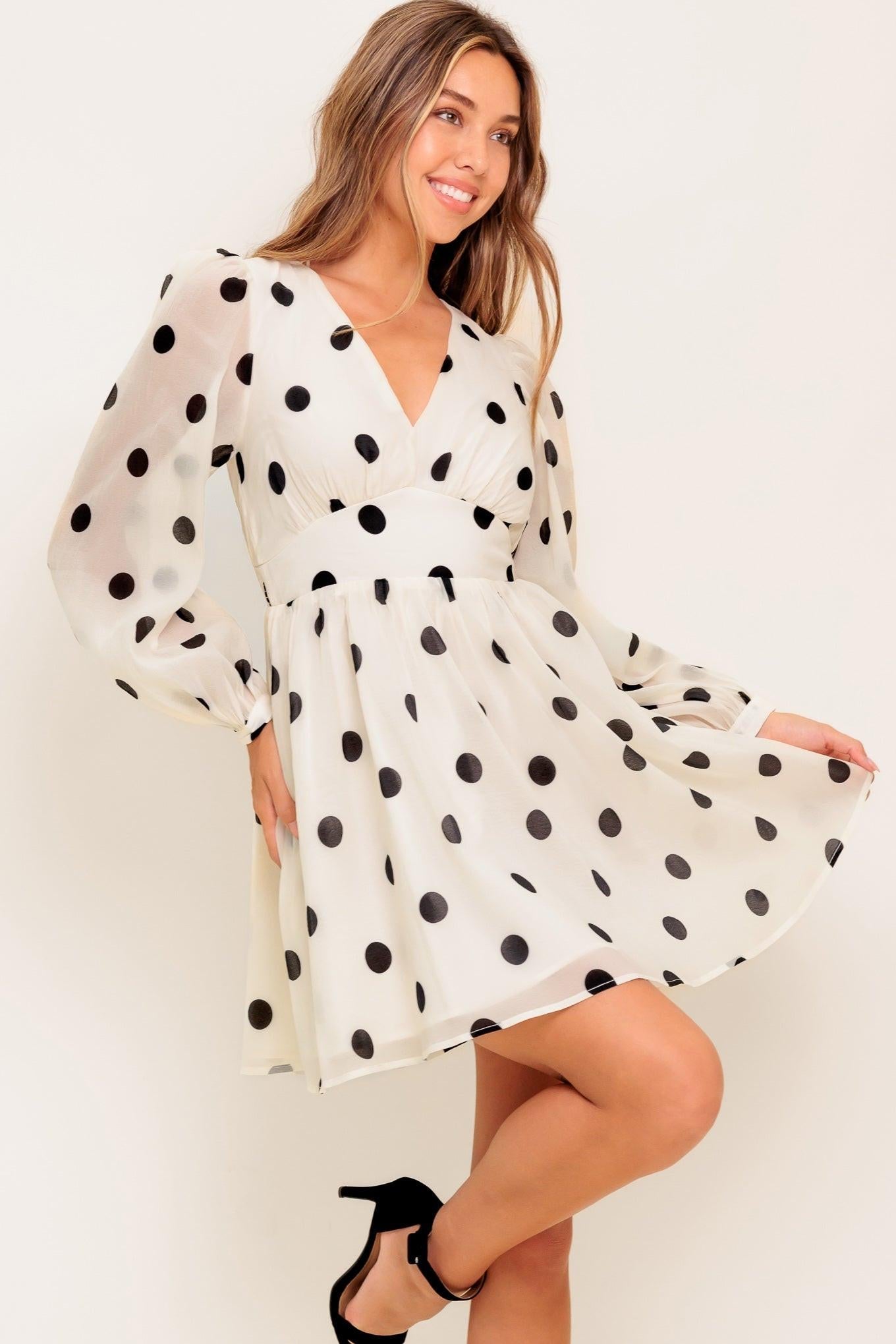 MONROE DOT CHIFFON WOVEN MINI DRESS Flying Tomato