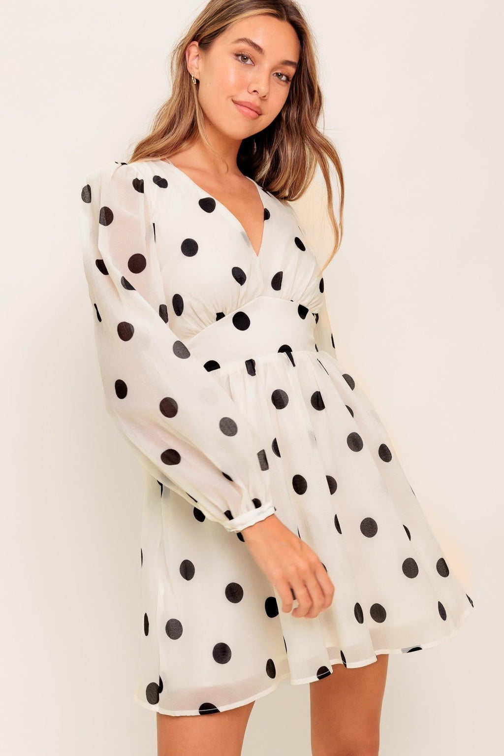 MONROE DOT CHIFFON WOVEN MINI DRESS Flying Tomato