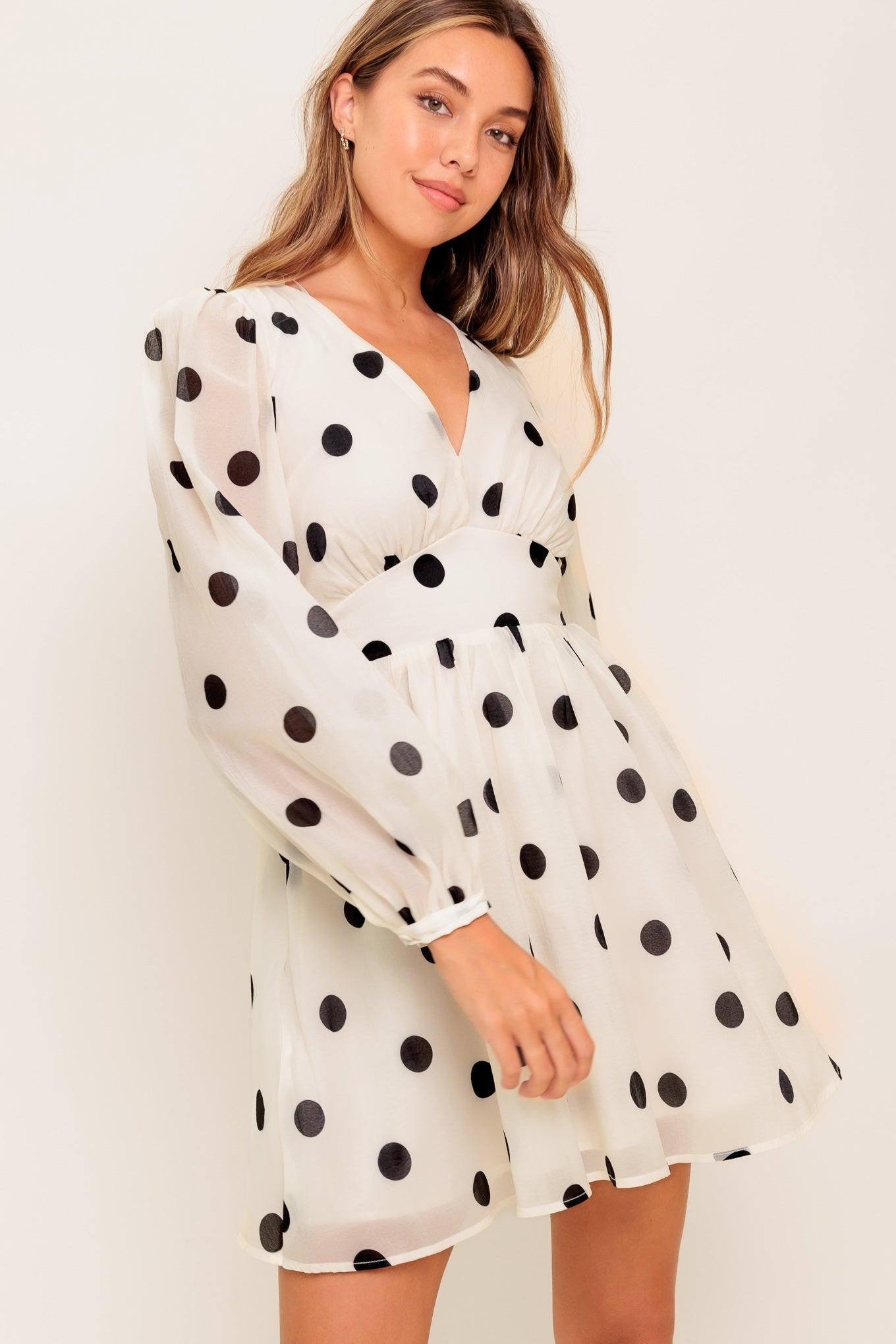 MONROE DOT CHIFFON WOVEN MINI DRESS Flying Tomato