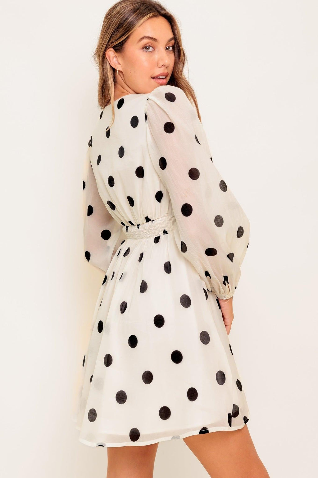 MONROE DOT CHIFFON WOVEN MINI DRESS Flying Tomato