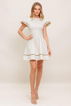CREAM MILK TEA WOVEN MINI DRESS Flying Tomato