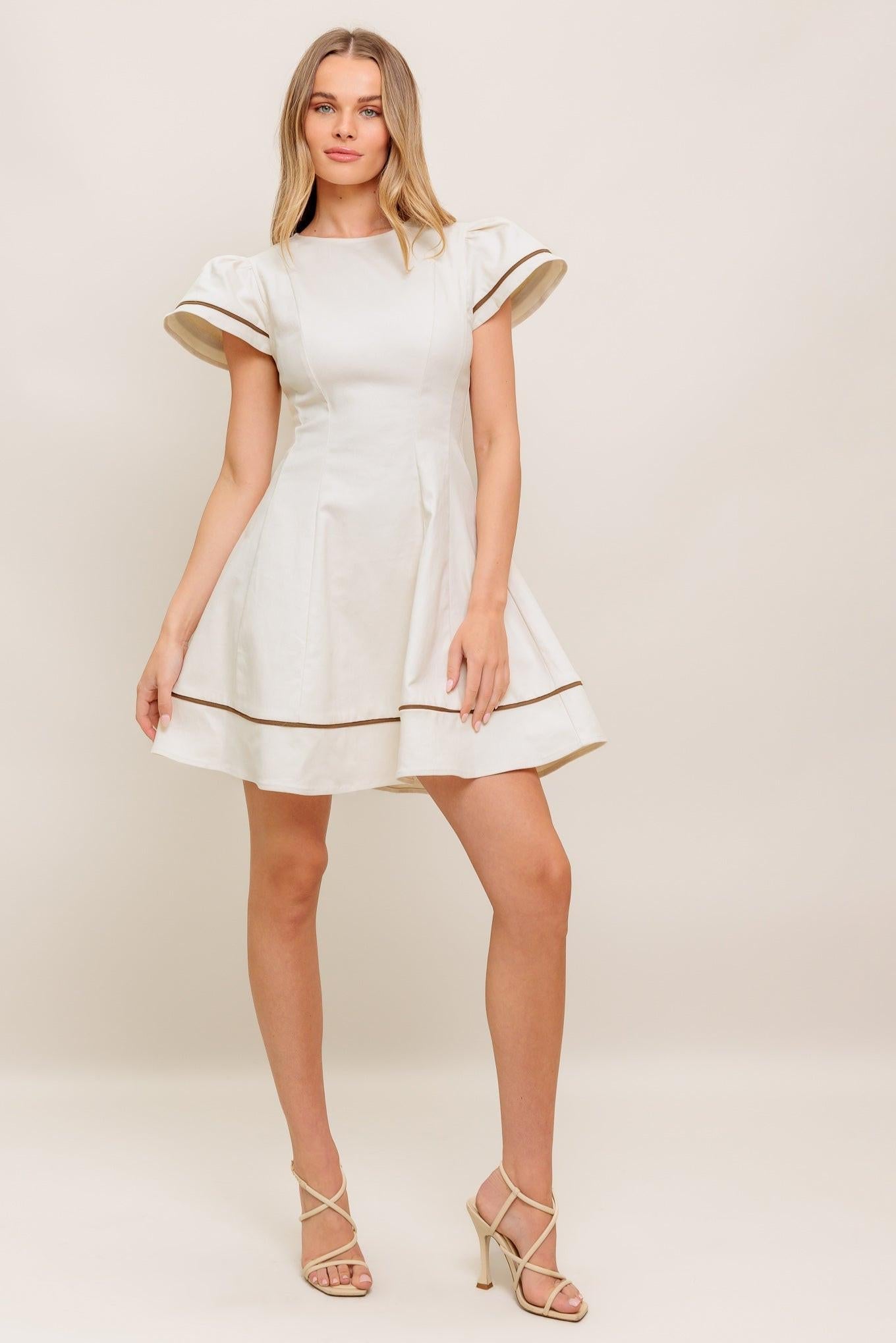 CREAM MILK TEA WOVEN MINI DRESS Flying Tomato