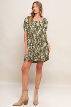 BOTANICAL OUTLINE WOVEN MINI DRESS Flying Tomato