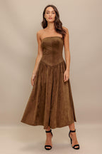 WILD ESPRESSO FAUX SUEDE MIDI DRESS Flying Tomato