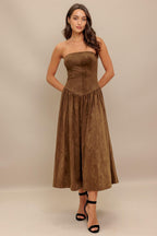WILD ESPRESSO FAUX SUEDE MIDI DRESS Flying Tomato