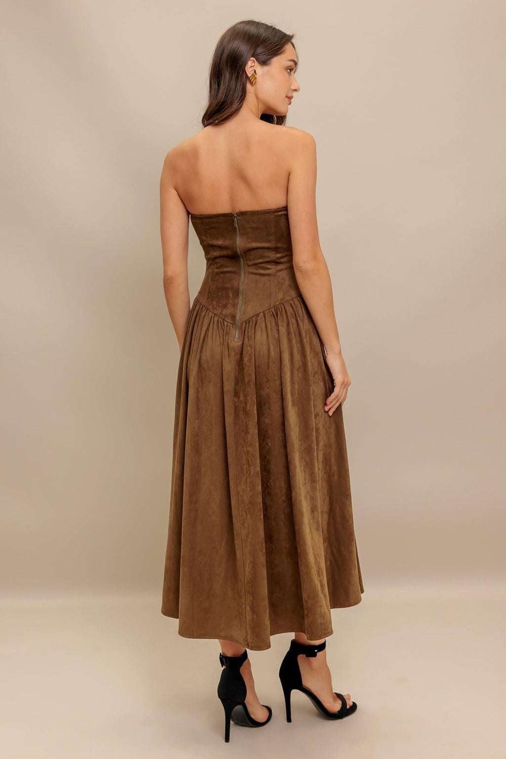 WILD ESPRESSO FAUX SUEDE MIDI DRESS Flying Tomato