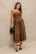 WILD ESPRESSO FAUX SUEDE MIDI DRESS Flying Tomato