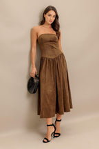 WILD ESPRESSO FAUX SUEDE MIDI DRESS Flying Tomato