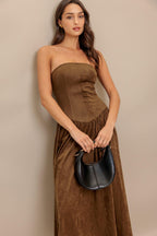 WILD ESPRESSO FAUX SUEDE MIDI DRESS Flying Tomato