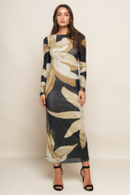 ABSTRACT BOTANICA POWER MESH MIDI DRESS Flying Tomato