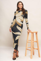 ABSTRACT BOTANICA POWER MESH MIDI DRESS Flying Tomato