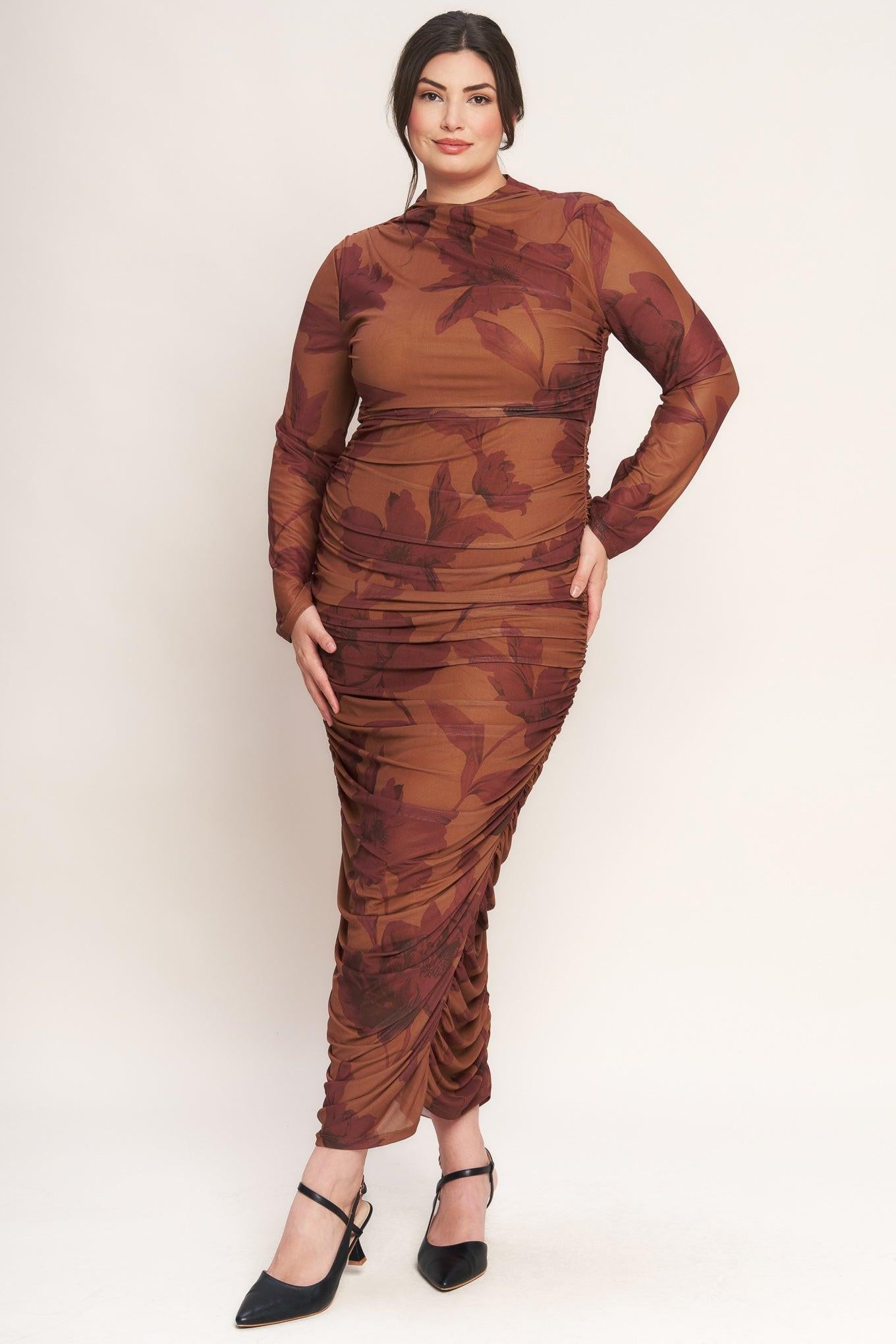 AMBER FLORA POWER MESH MIDI DRESS Flying Tomato
