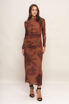 AMBER FLORA POWER MESH MIDI DRESS Flying Tomato