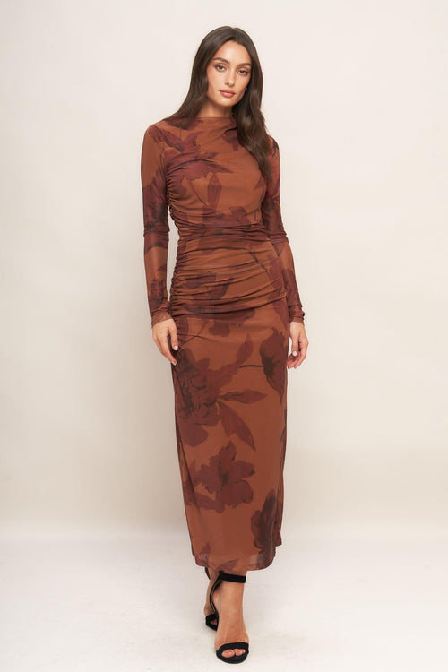AMBER FLORA POWER MESH MIDI DRESS Flying Tomato