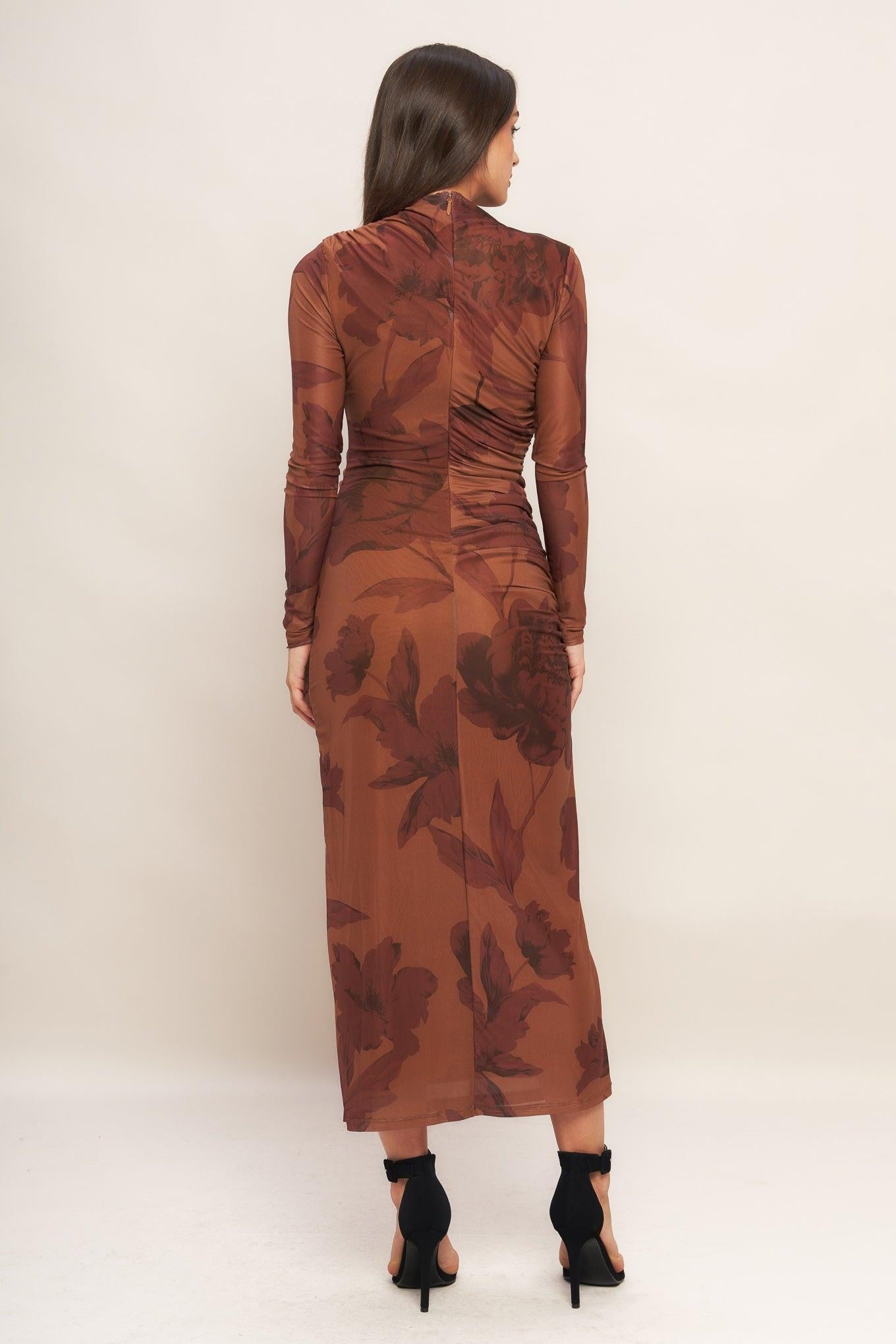 AMBER FLORA POWER MESH MIDI DRESS Flying Tomato