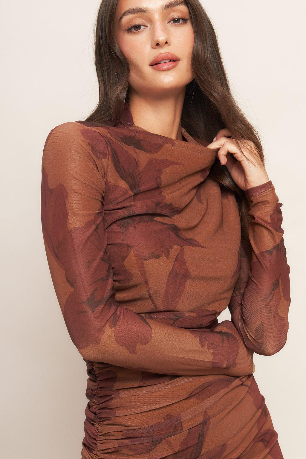 AMBER FLORA POWER MESH MIDI DRESS Flying Tomato