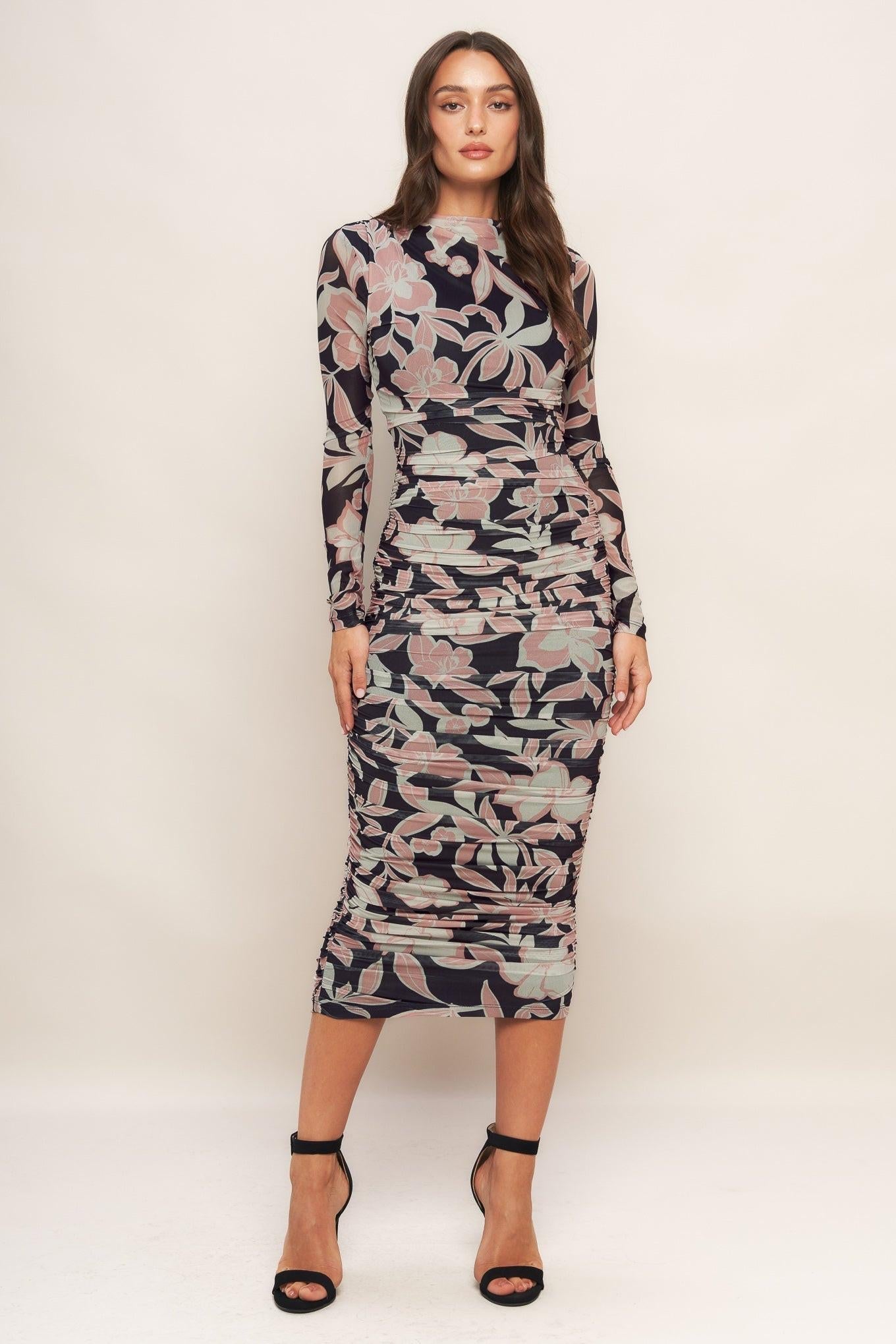 MUTED ROMANCE POWER MESH MIDI DRESS Flying Tomato