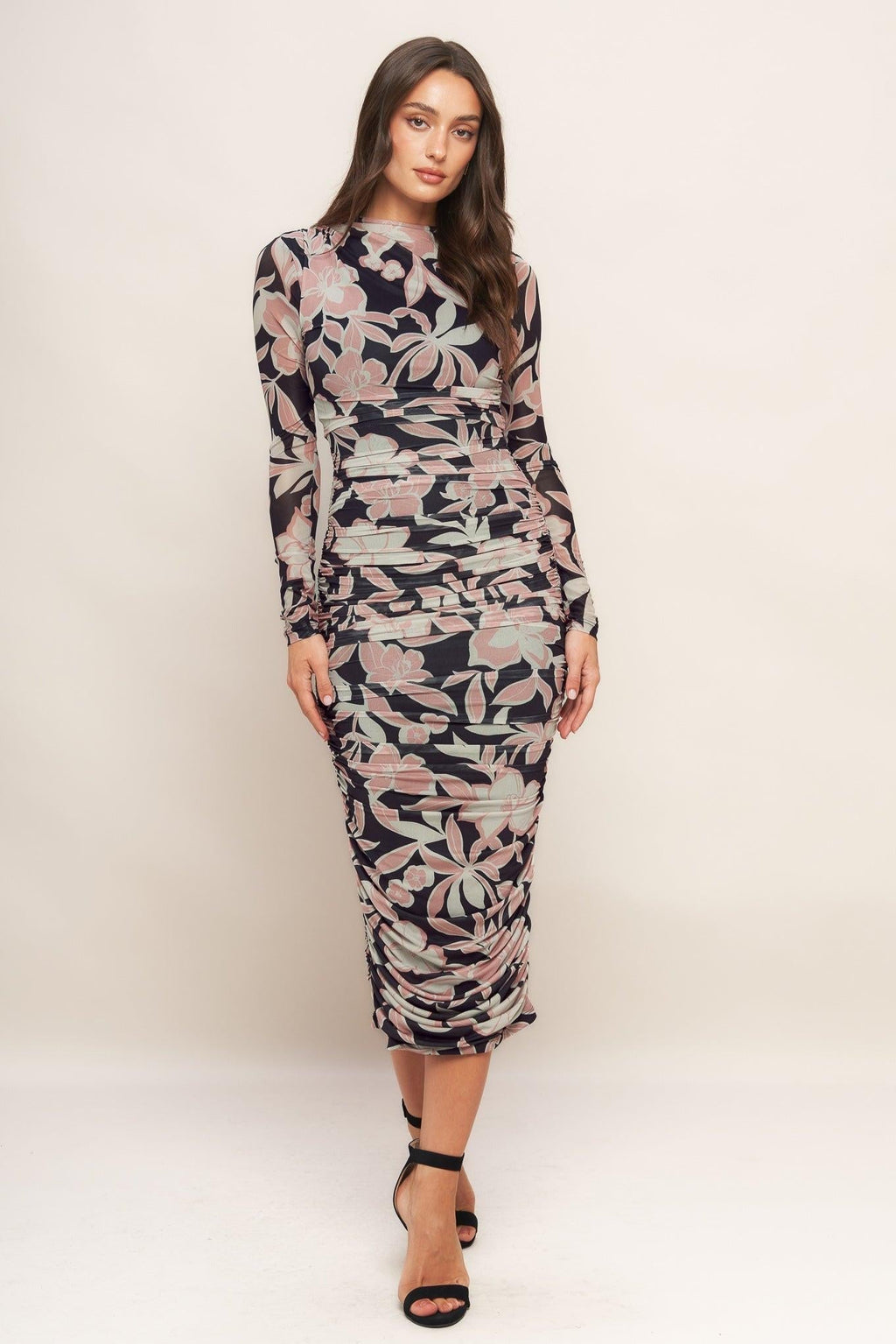 MUTED ROMANCE POWER MESH MIDI DRESS Flying Tomato