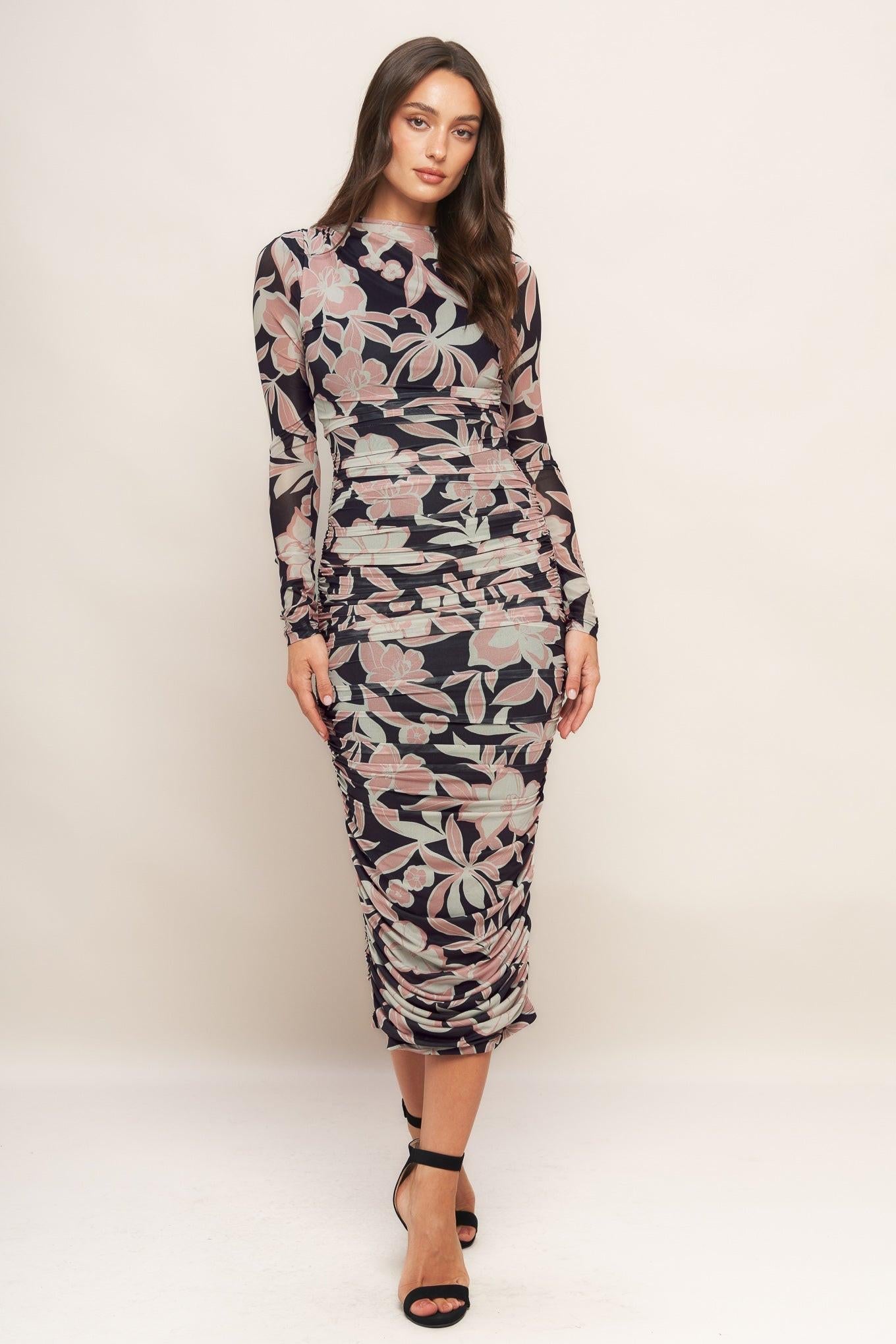 MUTED ROMANCE POWER MESH MIDI DRESS Flying Tomato