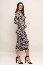 MUTED ROMANCE POWER MESH MIDI DRESS Flying Tomato