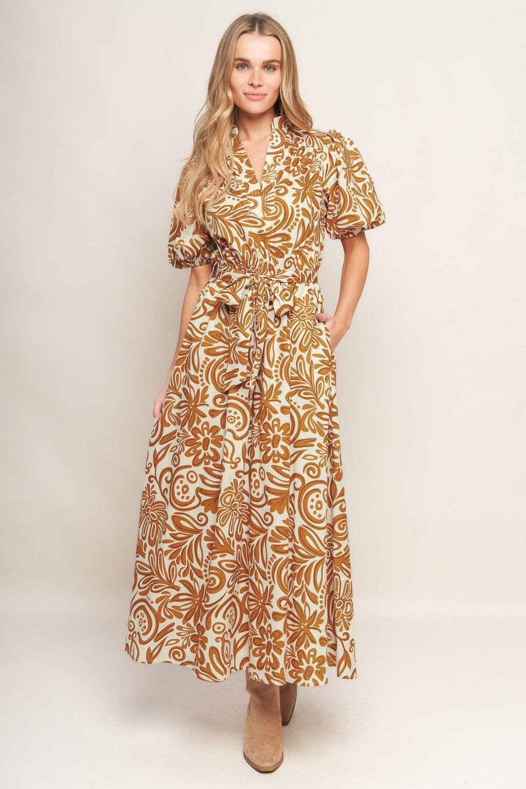 CINNAMON GARDEN WOVEN MIDI DRESS Flying Tomato