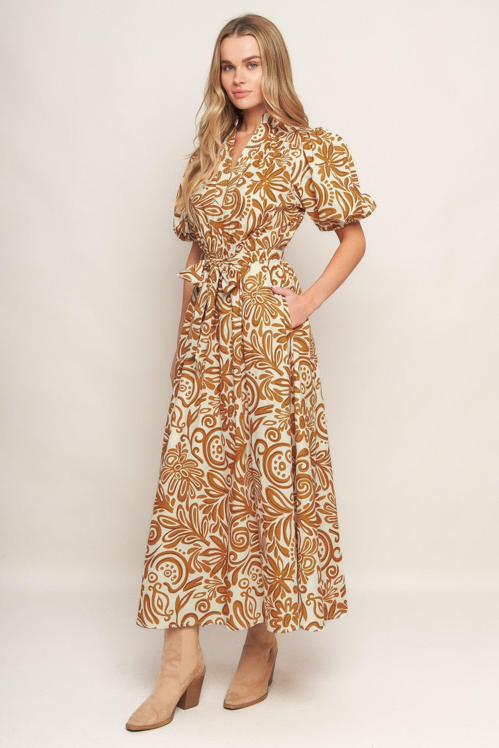 CINNAMON GARDEN WOVEN MIDI DRESS Flying Tomato